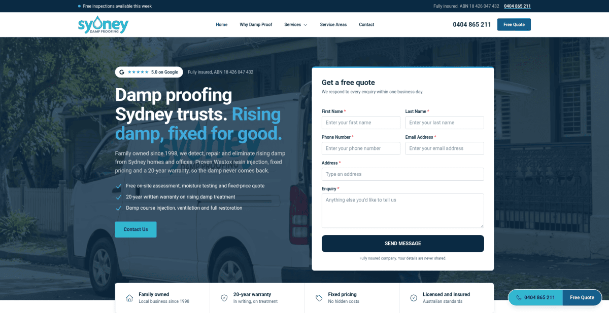 Screenshot of the Damp Proofing Website Design website