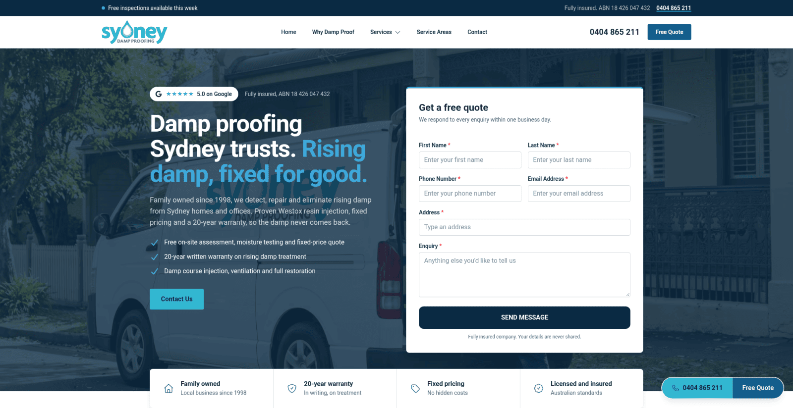Screenshot of the Damp Proofing Website Design website