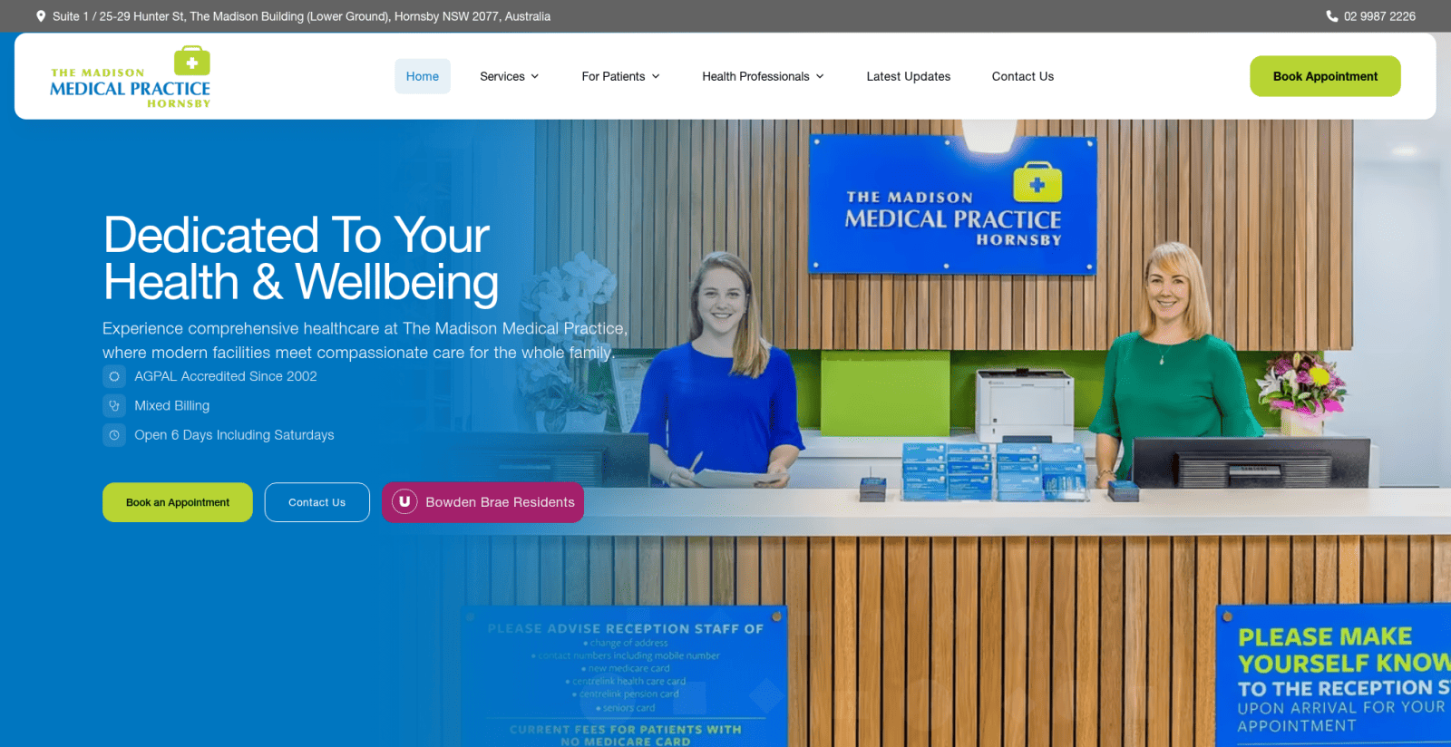 Screenshot of the Medical Centre Website website